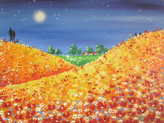 Moonlight walk amongst the poppies