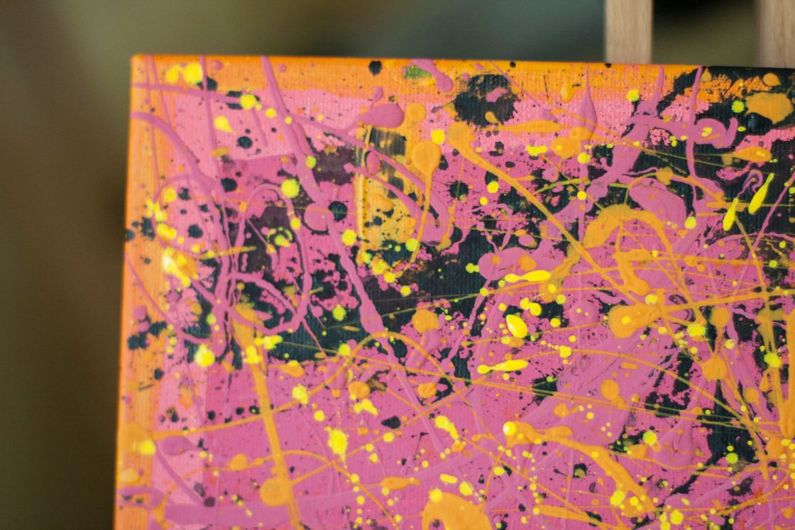 Bright Pink and Yellow Abstract Acrylic Painting 25x25 cm Acrylic