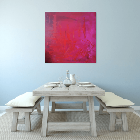 The spirals of Love  - XL 110x110 cm -  red, magenta, purple  abstract painting