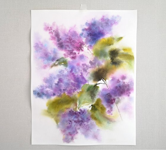 Lilac bouquet, impressionist watercolor flowers