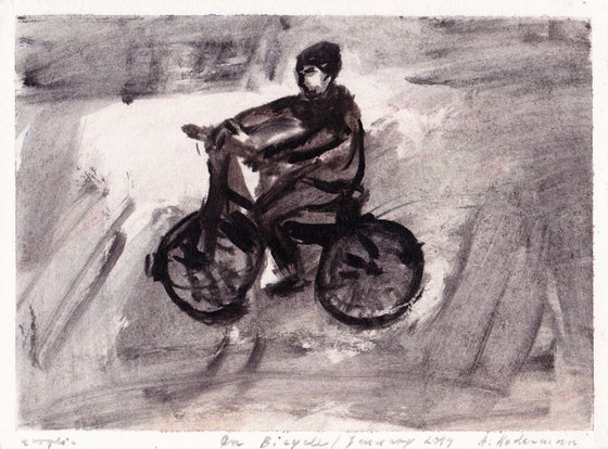 On Bicycle, January 2014, acrylic on paper