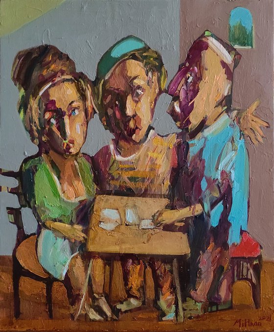 Gamblers (60x50cm, oil painting, ready to hang)