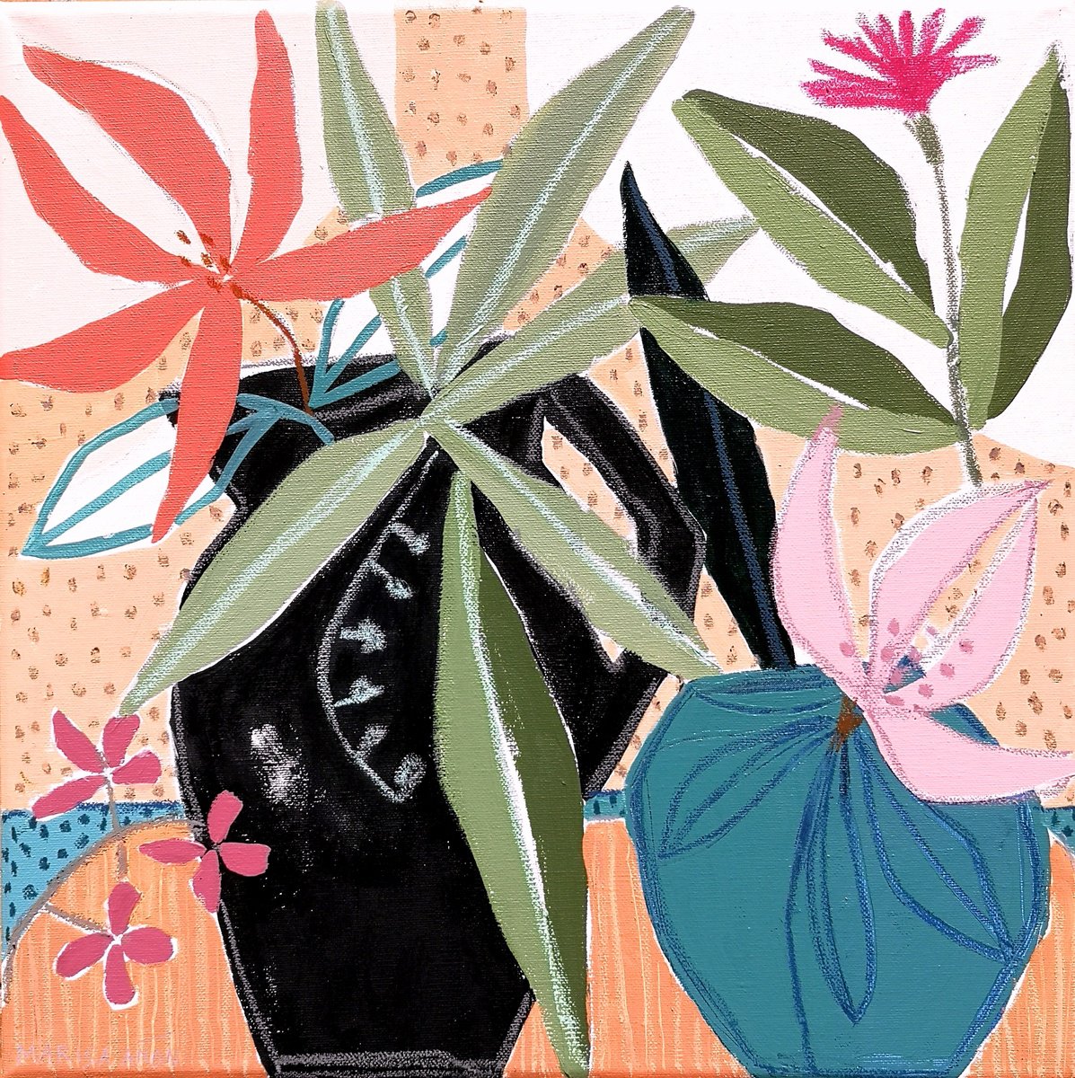 Abstract Still Life Painting By Marisa Anon, 16 X 16", The Colorful Room Ix, Original Artwork