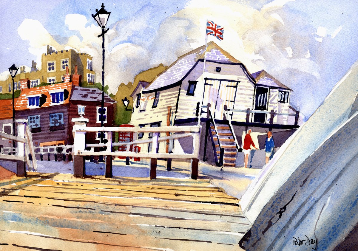 Impressionistic Landscape Watercolour By Peter Day, 17 X 13", Broadstairs From The Jetty, Original Artwork
