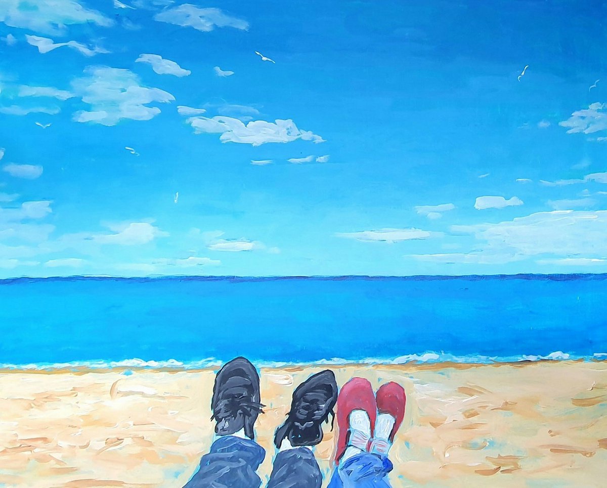 Landscape Acrylic Painting By Colin Ross Jack, 30 X 24, On The Beach, Original Artwork