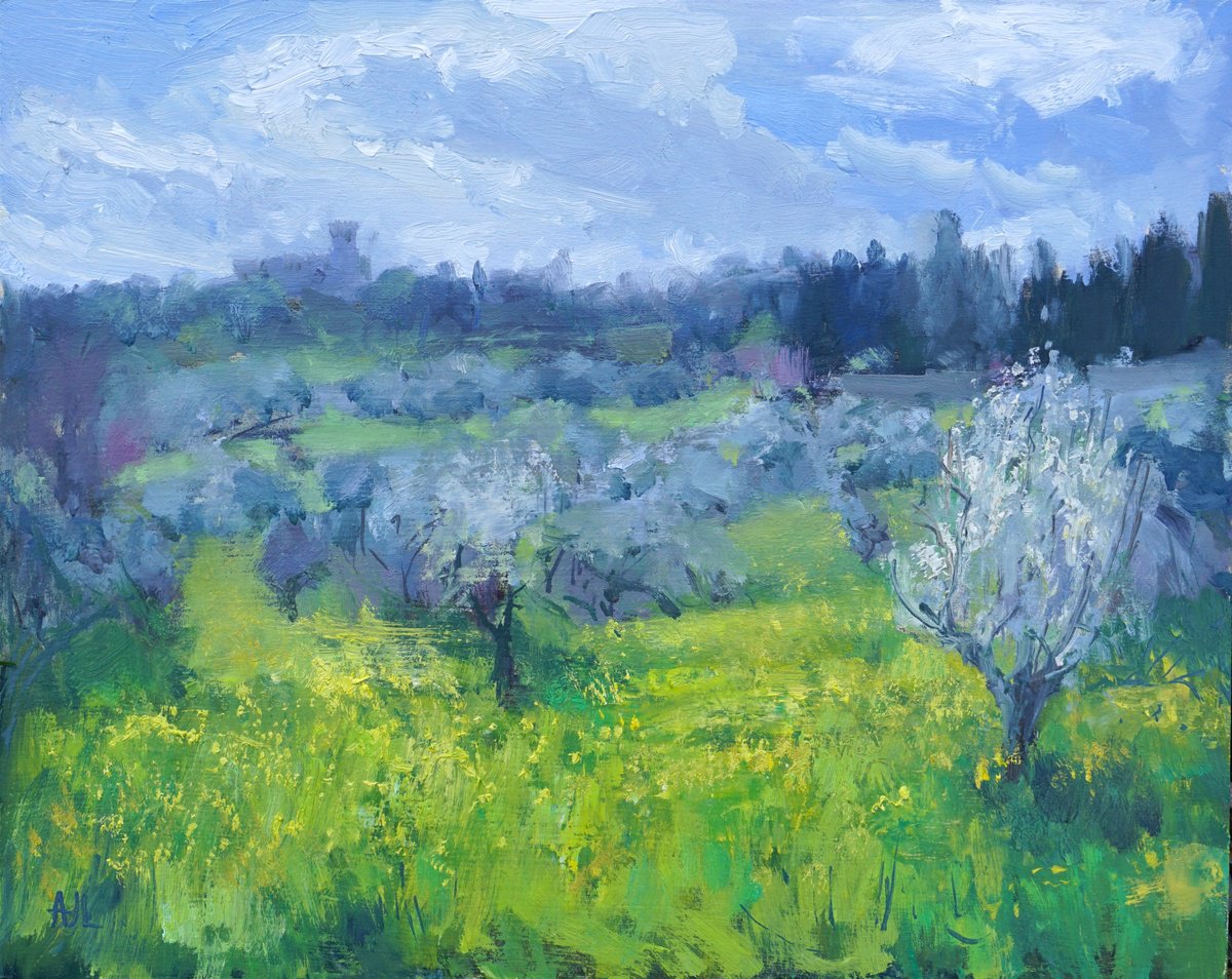 Impressionistic Landscape Oil Painting By Alex James Long, 12 X 9, Torre Del Gallo, Florence, Original Artwork