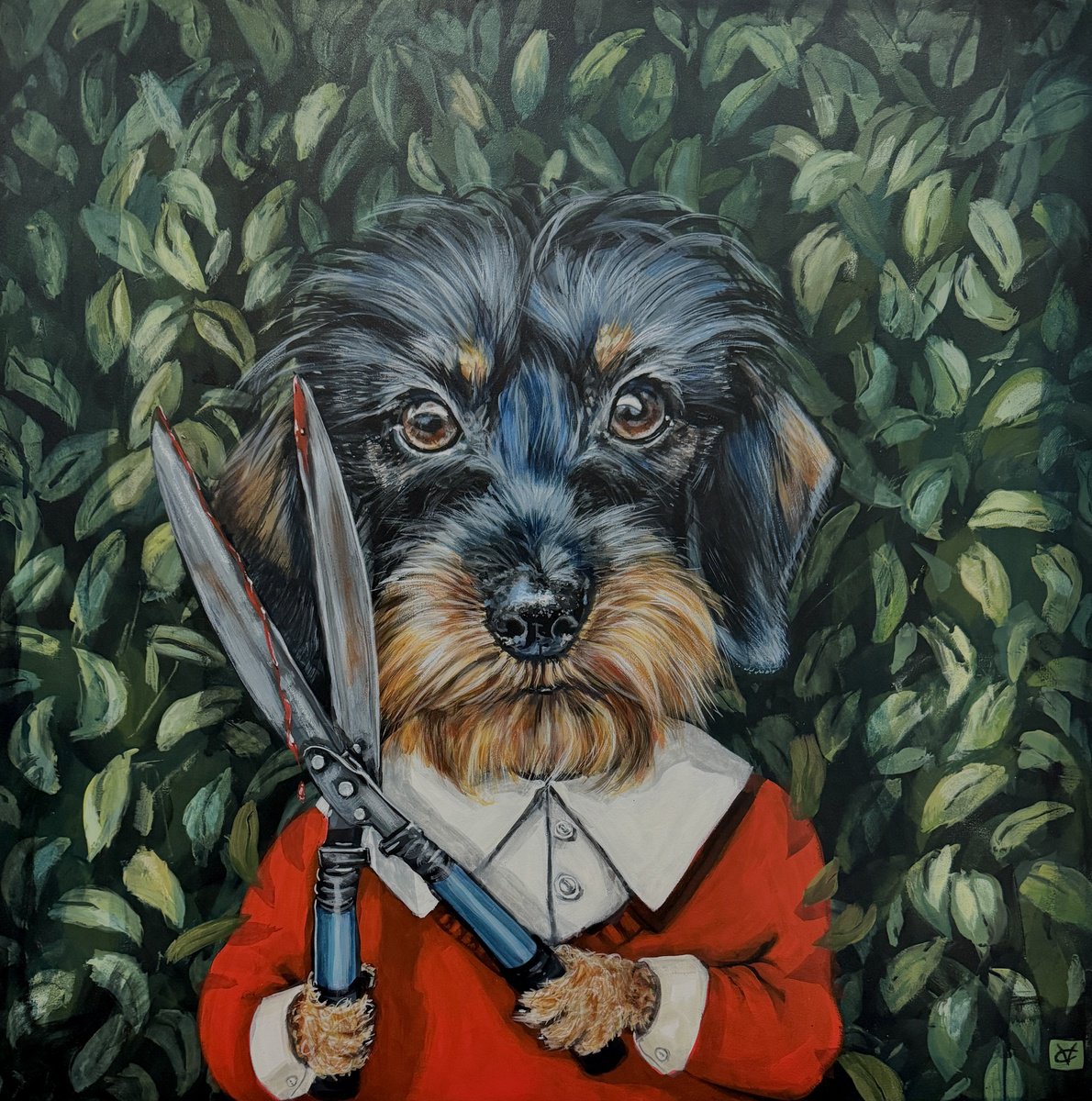 Surrealistic Animal Acrylic Painting By Victoria Coleman, 24 X 24", Shear Murder, Original Artwork