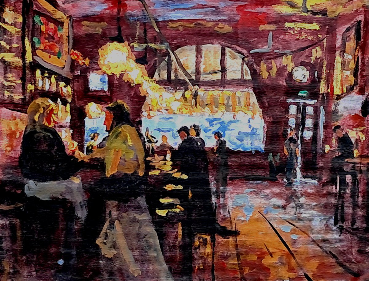 Drinkers in old bar. by Dimitris Voyiazoglou