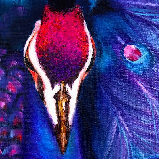 YOUR MAJESTY - Bright peacock. Blue bird. Royal peacock. Bird with blue feathers. Crested peacock. Variegated bird. Lush tail. Cute crest. Luxurious. Fairy.