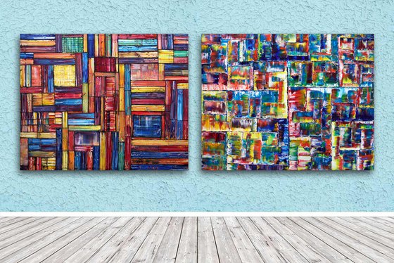 "Check Us Out" - FREE International Shipping/Discount USA Shipping - Original Xt Large PMS Abstract Diptych Oil Paintings On Canvas - 120" x 48"