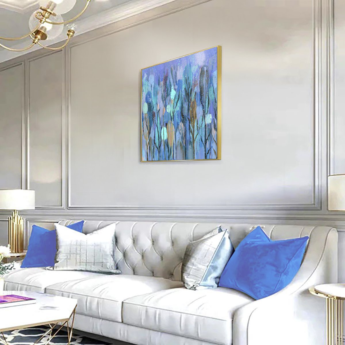 Abstract Acrylic Painting By Martina Boycheva, 31 X 31", Blue Forest, Original Artwork