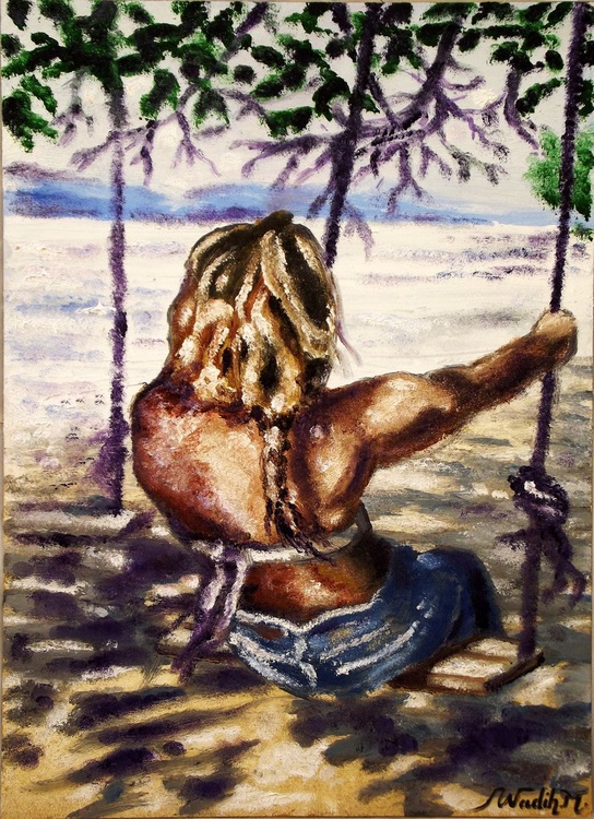Seaside Girl Swinging In Shadows Thick Oil P Artfinder