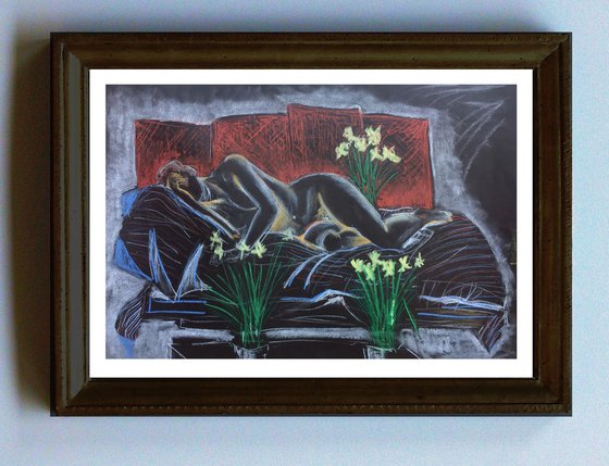 Reclining Nude with Daffodils