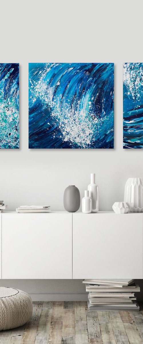 Wave Series - Harmer's Haven - Triptych by Annette Spinks