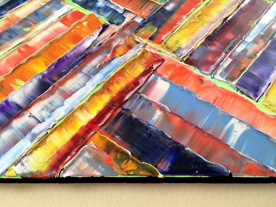 "Fitting In" - FREE Shipping to the USA - Original Highly Textured PMS Abstract Oil Painting On Canvas - 36" x 18"