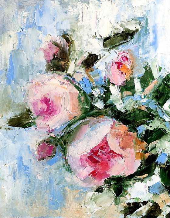 Floral Rose Painting Original Art Pink Flower Artwork Small Oil Wall Art