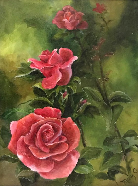 Realistic Red Roses Oil Painting 11x14 fully framed