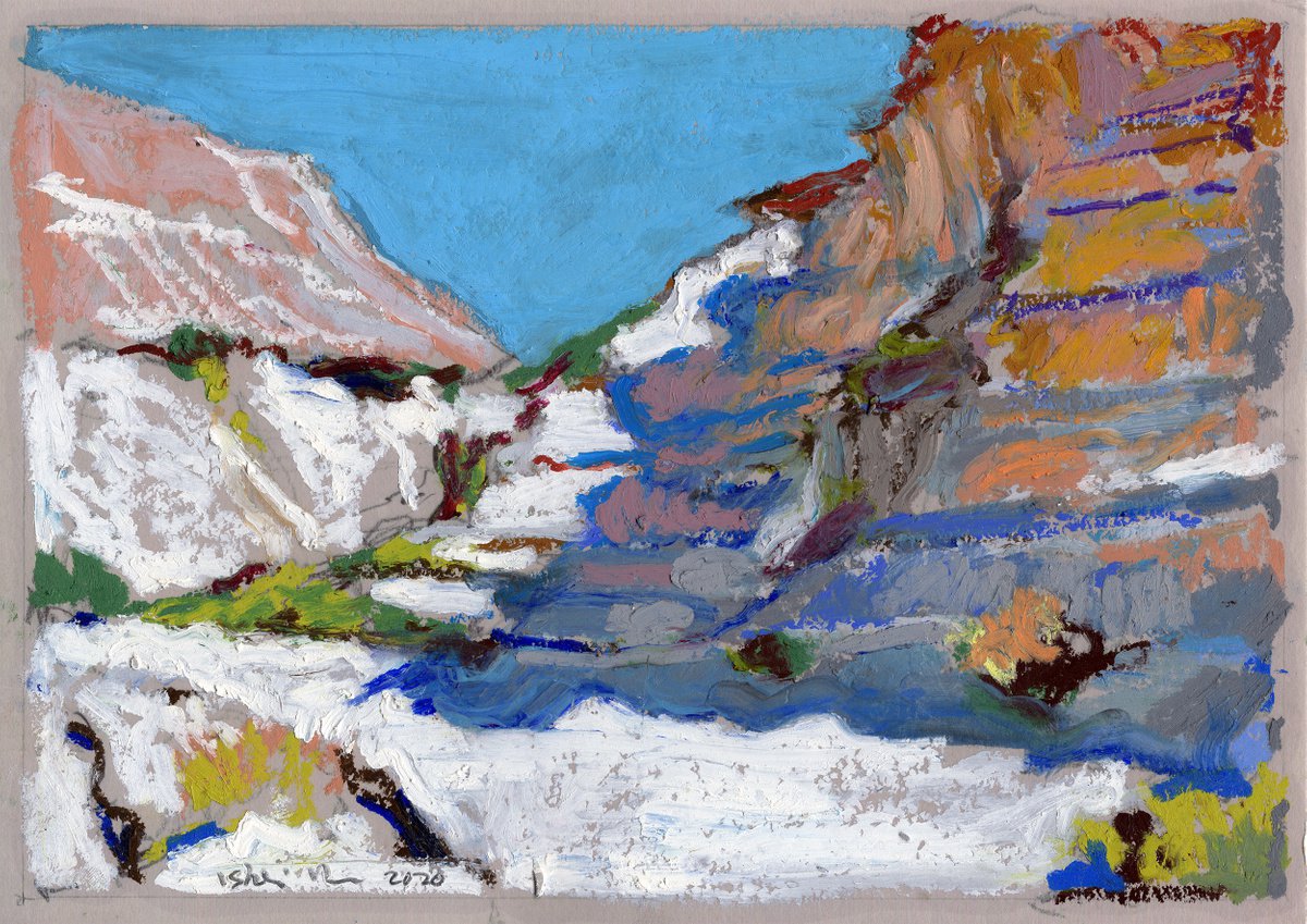 Expressive Landscape Pastel Drawing By Ishai Rimmer, 12 X 8, Desert Valley Iii, Original Artwork