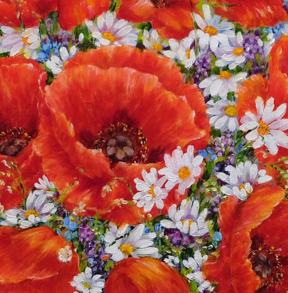 Poppies with daisies.