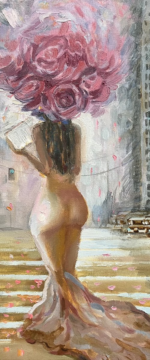 Rose girl in New York City by Roman Sergienko