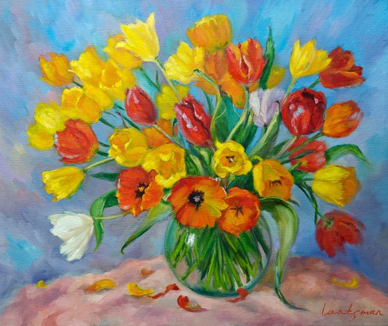 Colorful tulips in a vase