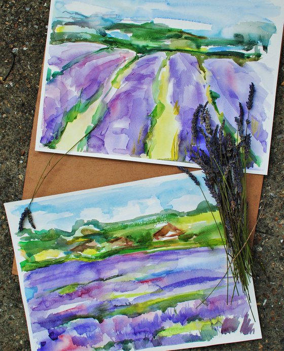 Lavender Fields #1  Plein-air Watercolour Landscape Painting.