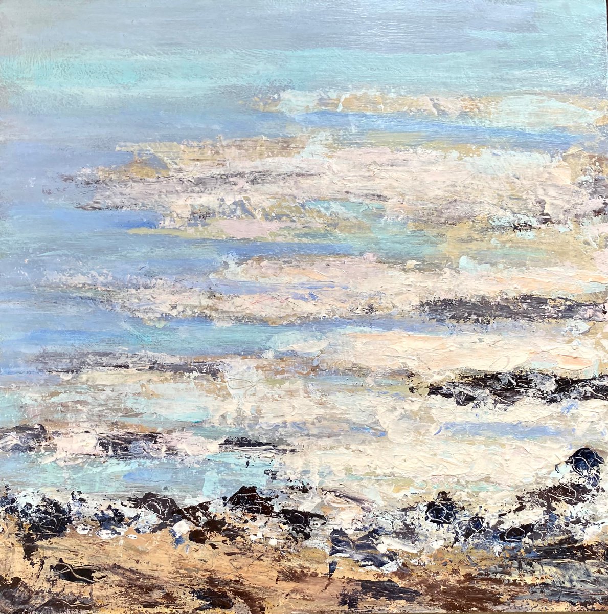 Abstract Landscape Acrylic Painting By Nikki Wheeler, 14 X 14", Chalky Tide, Original Artwork