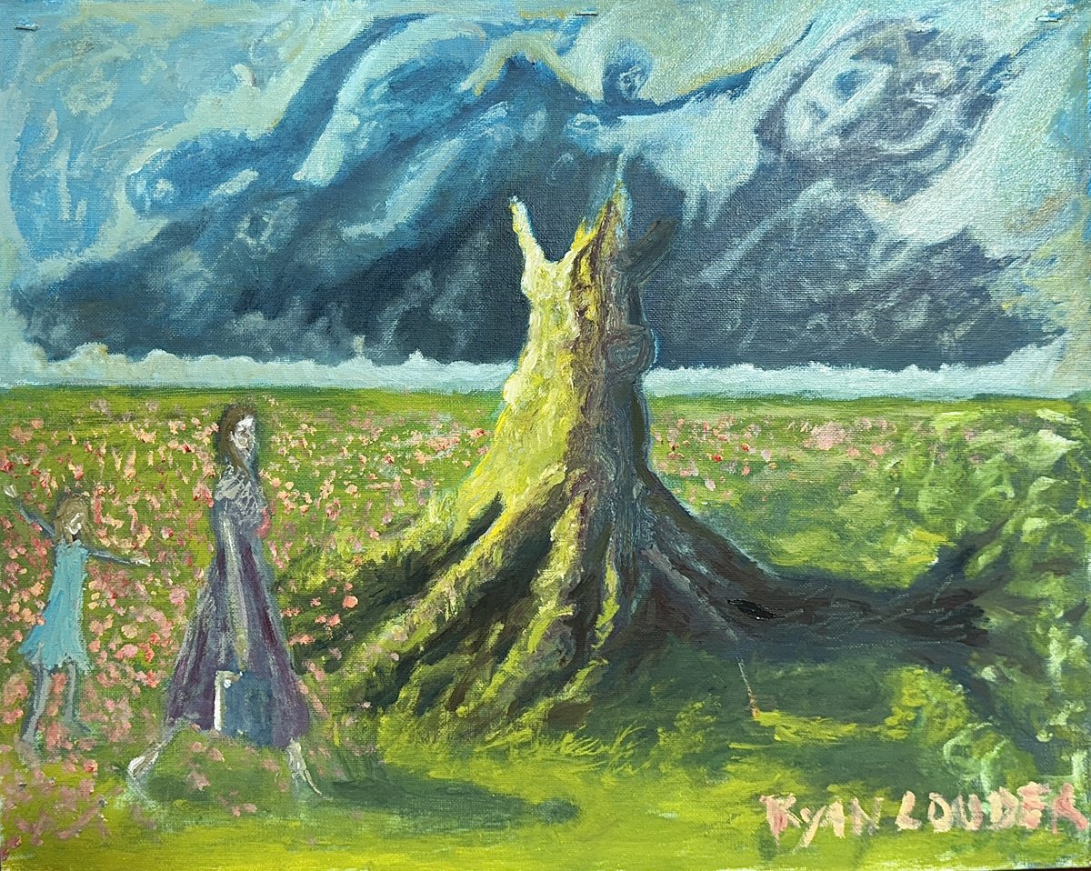 Expressive Landscape Oil Painting By Ryan Louder, 20 X 16", Lightning Tree, Original Artwork