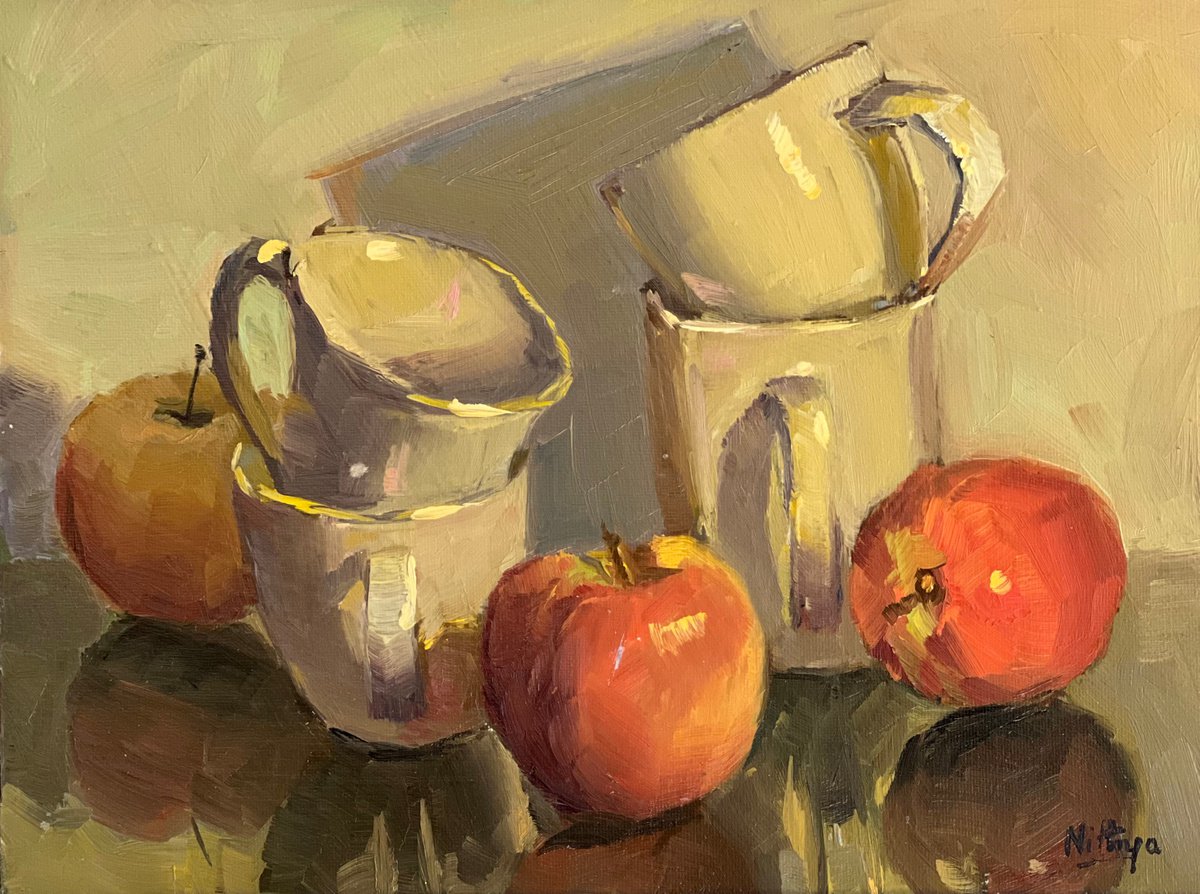 An Apple a Day Series - 28 - vibrant oil painting kitchen decor by Nithya Swaminathan