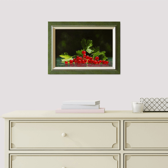 "Red currant branch"  still life summer red currant liGHt original painting  GIFT (2019)