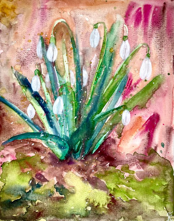 Snowdrops Watercolor Painting, Mothers Day Gift, Floral Original Artwork, Spring Home Decor