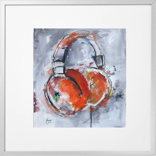 Orange Headset, acrylic on paper 43x40,5cm by Henryfinearts
