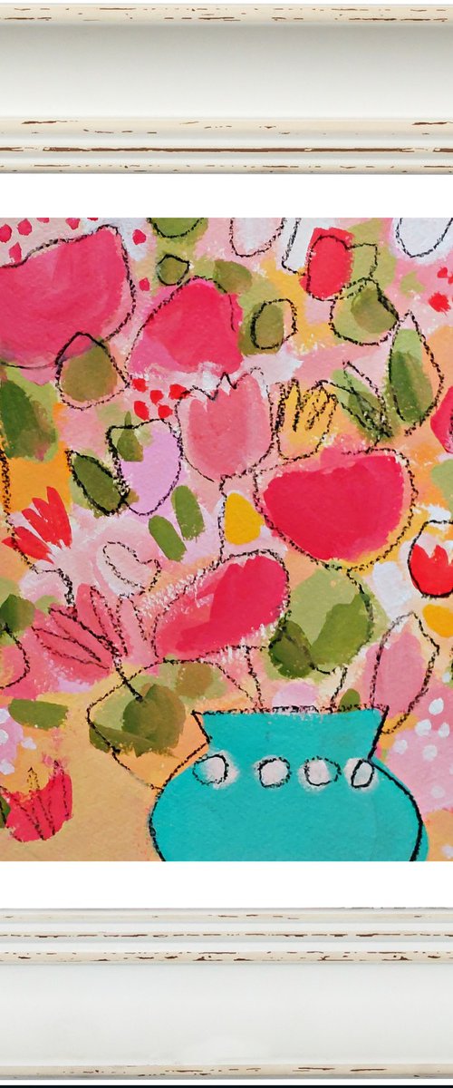 Spring Flowers in a Blue Vase by Jan Rippingham