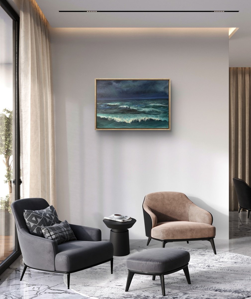 Impressionistic Landscape Oil Painting By Aisylu Burangulova, 24 X 16, Night Storm, Original Artwork