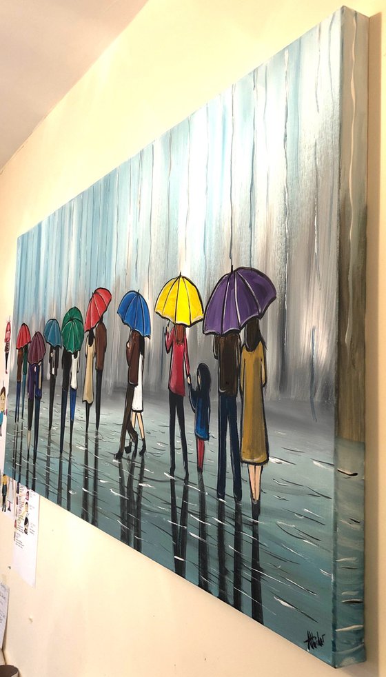 Colourful Umbrellas In The Rain