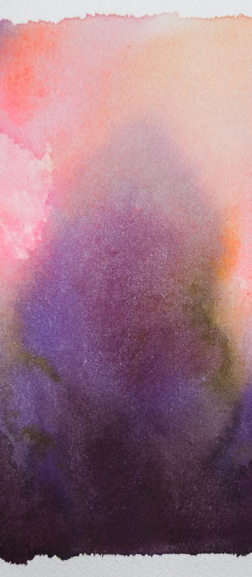 Abstract landscape - frozen dawn - violet and pink watercolor by Fabienne Monestier