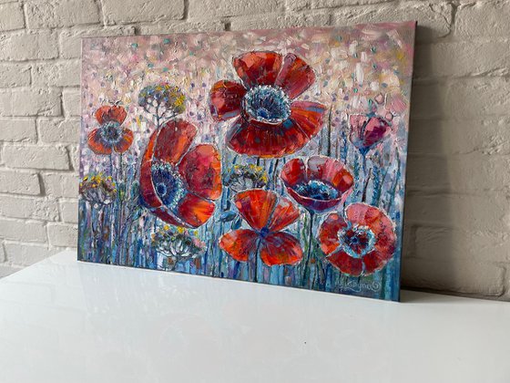 Poppies in the field. Original oil painting