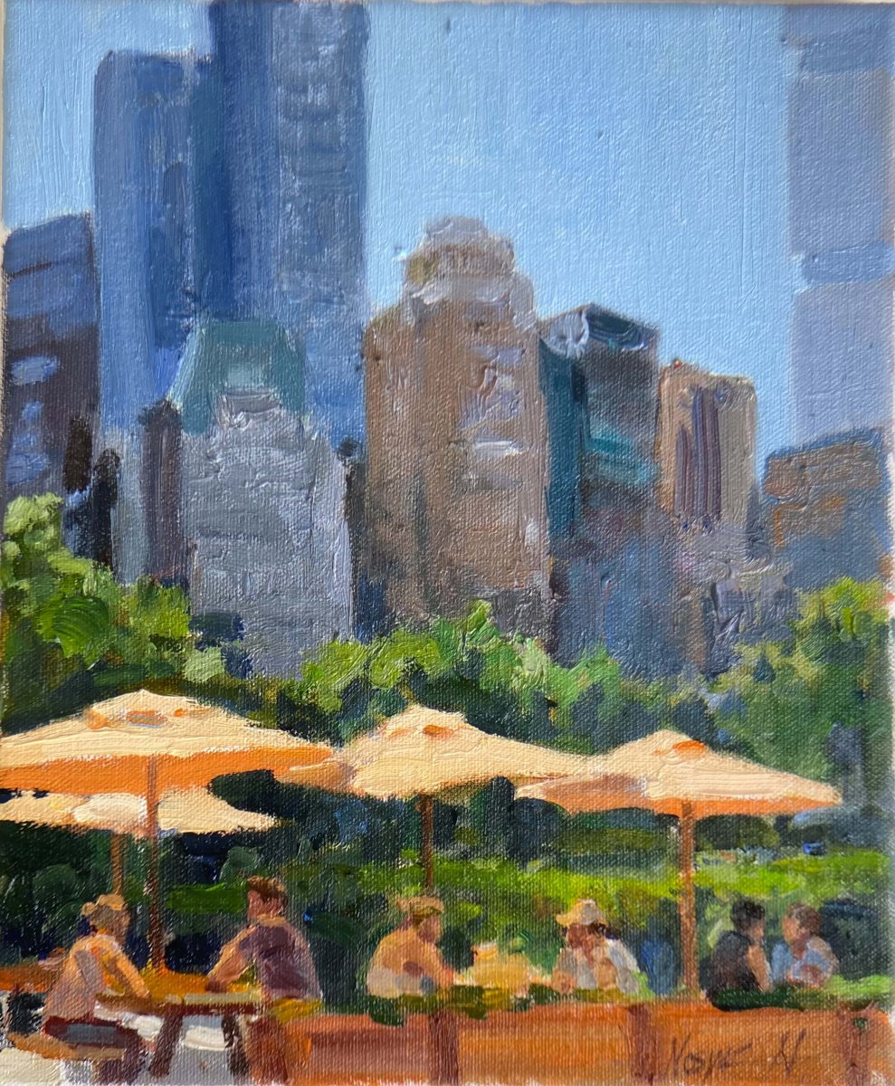Impressionistic Cityscapes Oil Painting By Nataliia Nosyk, 10 X 12", The Lunch Time In Central Park, Original Artwork
