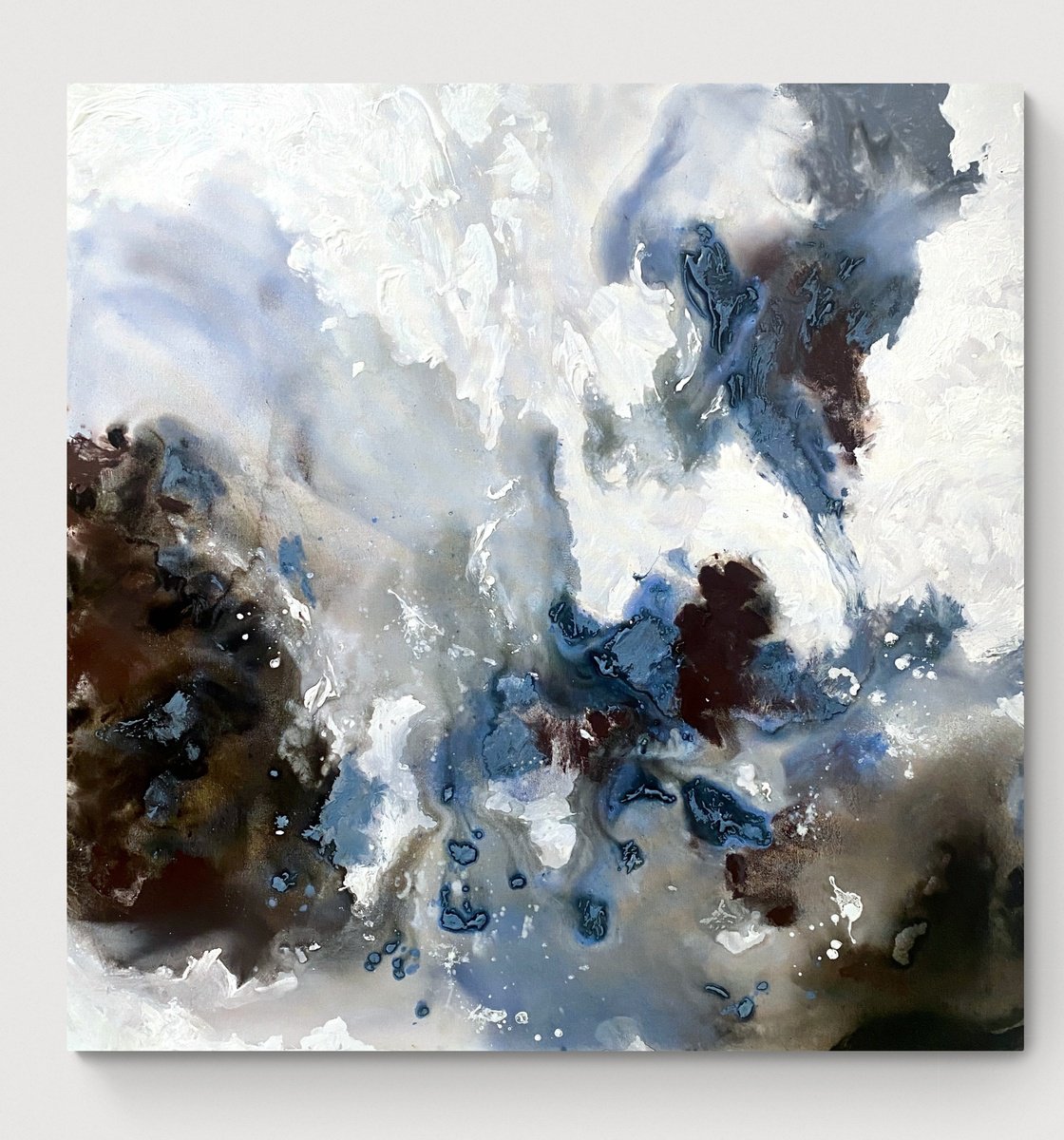 Abstract Acrylic Painting By Cristina Dalla Valentina, 35 X 35, Hot Cocoa On A Snowy Day, Original Artwork