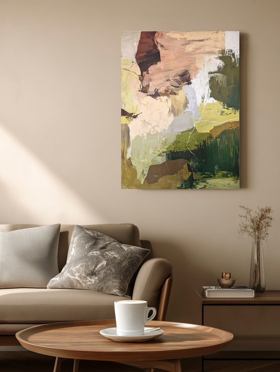 "Grace" Olive green brown abstract art
