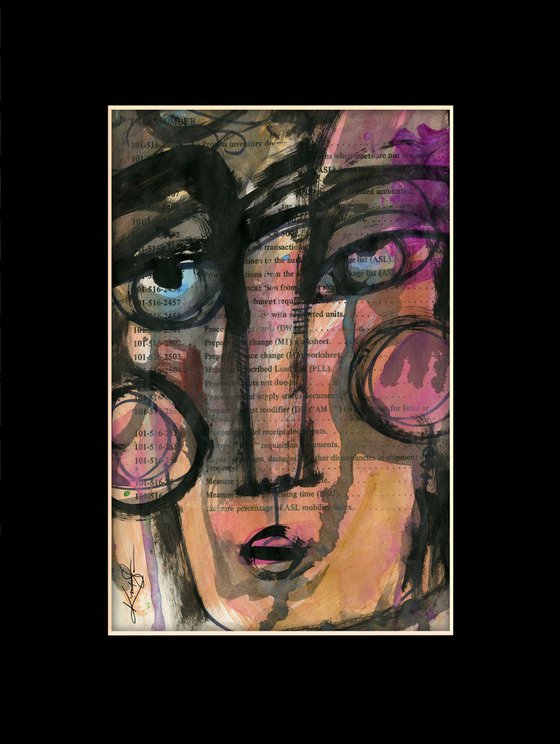 Funky Face Collection 11 - 3 Mixed Media Collage Paintings by Kathy Morton Stanion