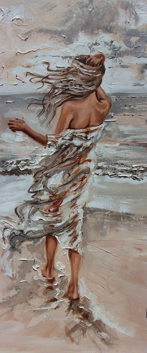 " TRY TO CATCH THE WIND ... " SEA original painting palette knife GIFT MODERN URBAN ART OFFICE ART DECOR HOME DECOR GIFT IDEA by Monika Luniak