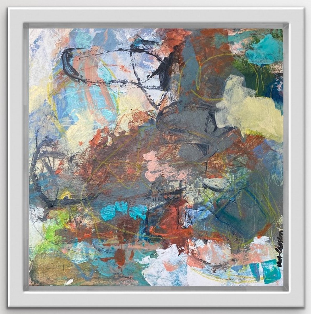Wink of Blue Sky - Earthy Bold Small Scale Abstract Expressionism on Wood Panel by Kat Crosby