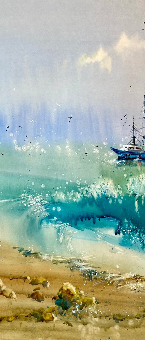 Sold Watercolor “The freshness of the sea” gift for him by Iulia Carchelan