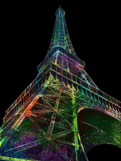 Eiffel Tower, Black Background by Marlene Watson