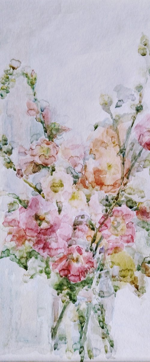 Mallows 50 x 70 cm. Original watercolour painting 2020 by Elena Klyan