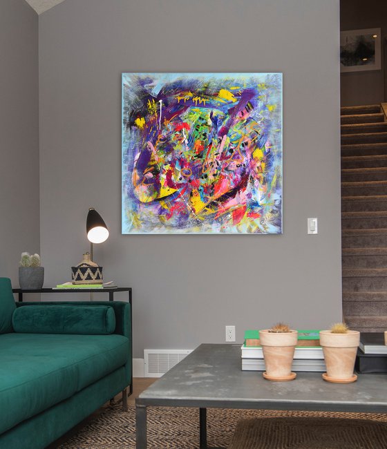 Venice, Colourful abstract art on canvas, 80x80 cm, 32"x32"