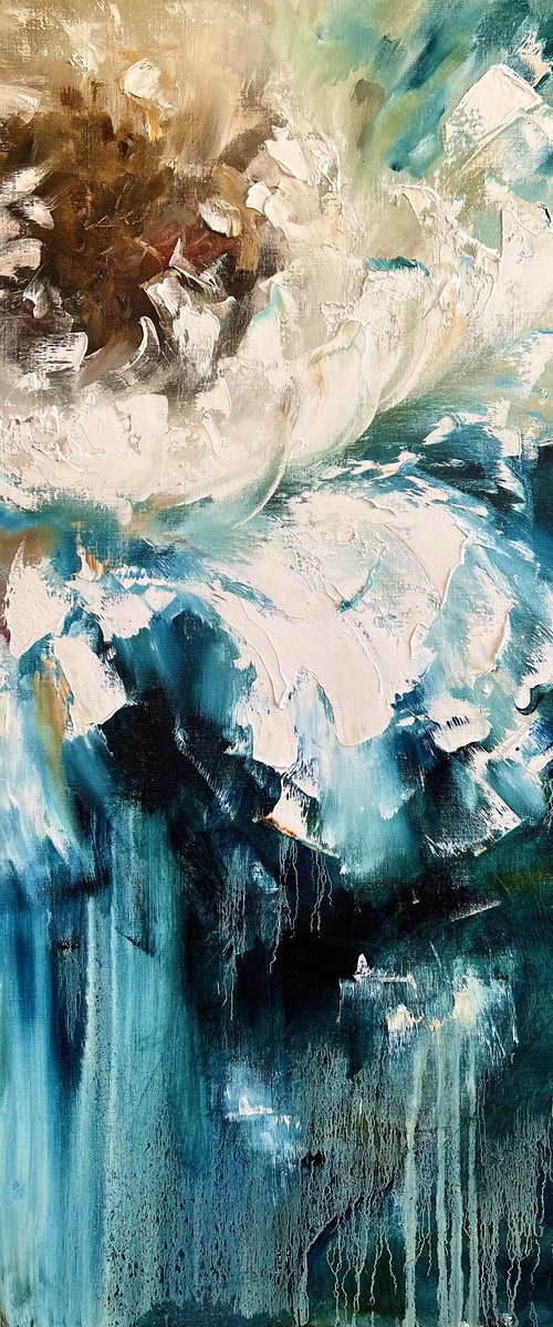 CURVES OF LUXURY - Peony. Malachite. Turquoise. Depth. Luxury. Abstraction. Flower. Petals. Style. Gradient. by Marina Skromova