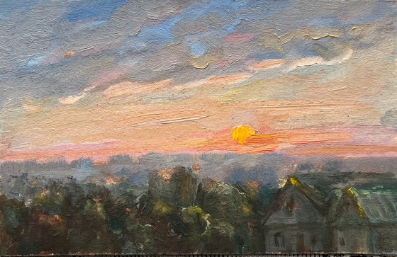 Ukrainian sunset cloud oil miniature artwork