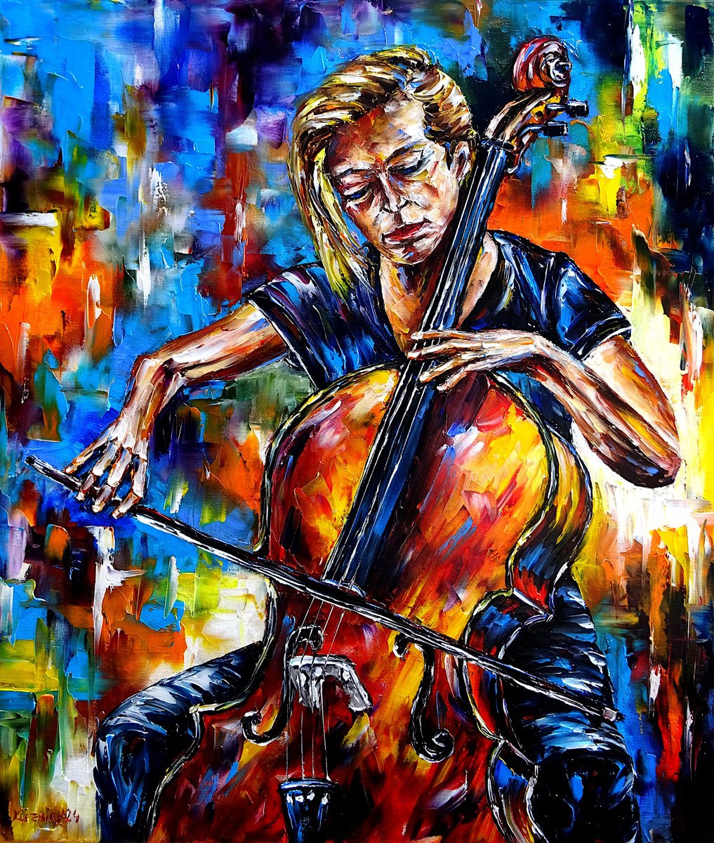 Expressive Oil Painting , The Cellist By Mirek Kuzniar, 24 X 28, Artwork For Sale On Artfinder